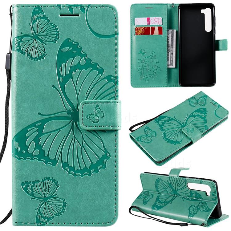 Embossing 3D Butterfly Leather Wallet Case for Moto Motorola Edge - Green