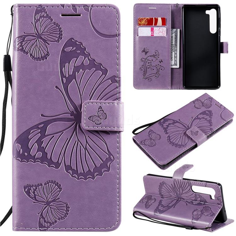 Embossing 3D Butterfly Leather Wallet Case for Moto Motorola Edge - Purple