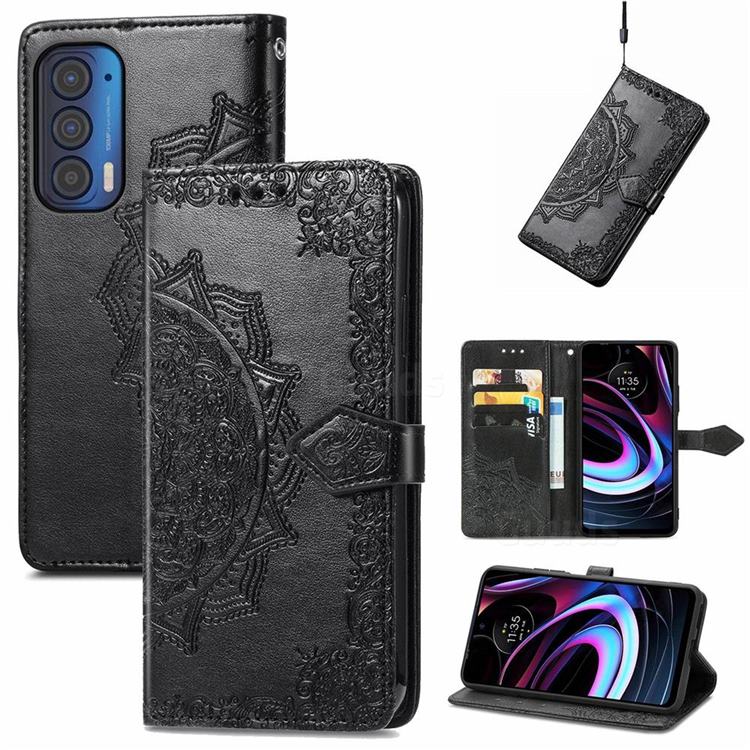 Embossing Imprint Mandala Flower Leather Wallet Case for Moto Motorola Edge 2021 - Black