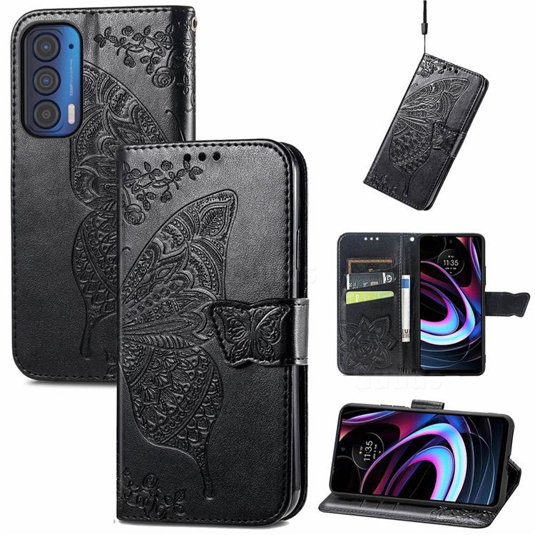 Embossing Mandala Flower Butterfly Leather Wallet Case for Moto Motorola Edge 2021 - Black