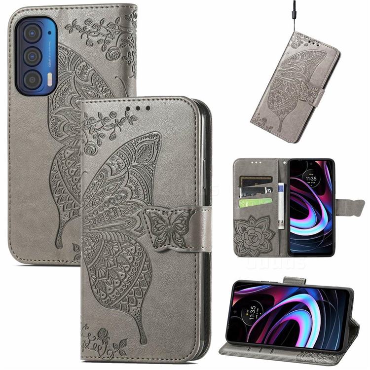 Embossing Mandala Flower Butterfly Leather Wallet Case for Moto Motorola Edge 2021 - Gray