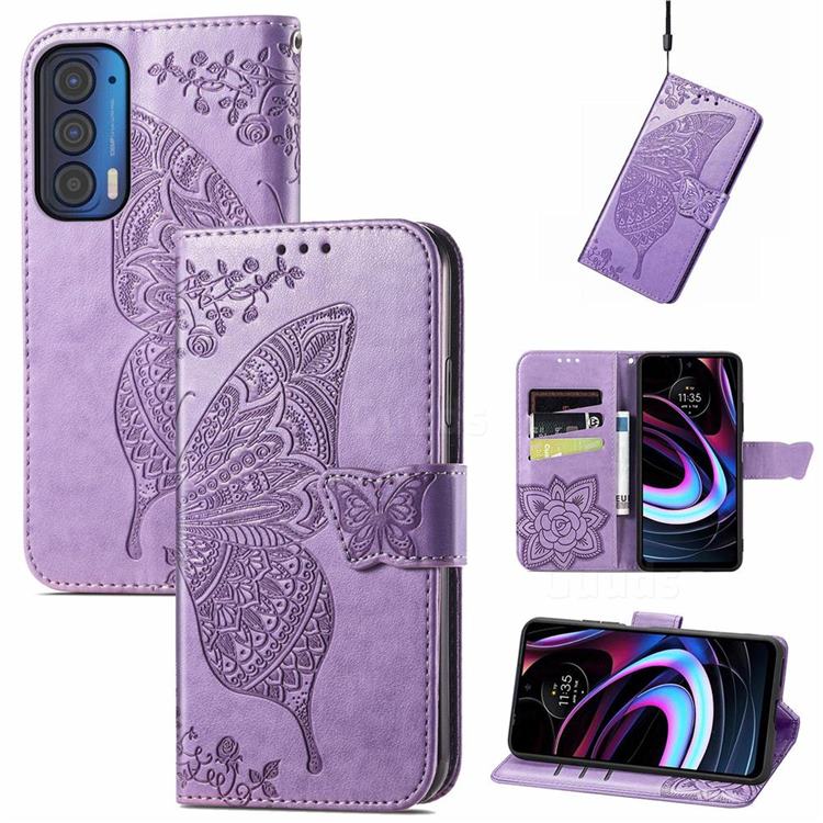 Embossing Mandala Flower Butterfly Leather Wallet Case for Moto Motorola Edge 2021 - Light Purple