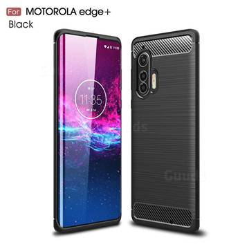 Luxury Carbon Fiber Brushed Wire Drawing Silicone TPU Back Cover for Moto Motorola Edge Plus - Black