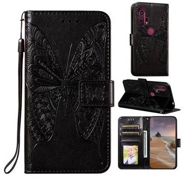 Intricate Embossing Vivid Butterfly Leather Wallet Case for Moto Motorola Edge Plus - Black