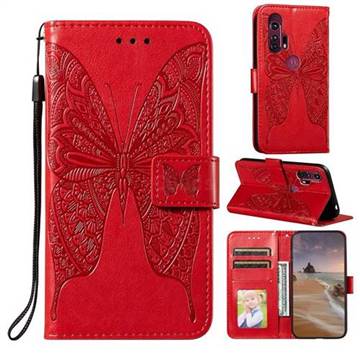 Intricate Embossing Vivid Butterfly Leather Wallet Case for Moto Motorola Edge Plus - Red
