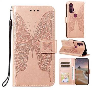 Intricate Embossing Vivid Butterfly Leather Wallet Case for Moto Motorola Edge Plus - Rose Gold