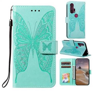 Intricate Embossing Vivid Butterfly Leather Wallet Case for Moto Motorola Edge Plus - Green