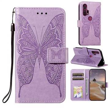 Intricate Embossing Vivid Butterfly Leather Wallet Case for Moto Motorola Edge Plus - Purple