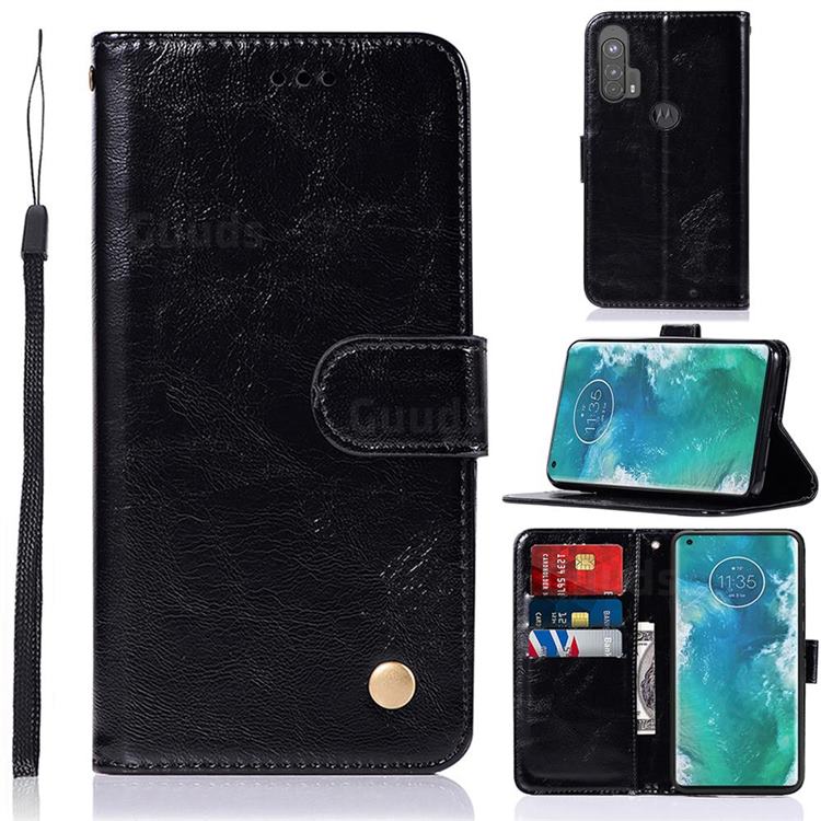Luxury Retro Leather Wallet Case for Moto Motorola Edge Plus - Black