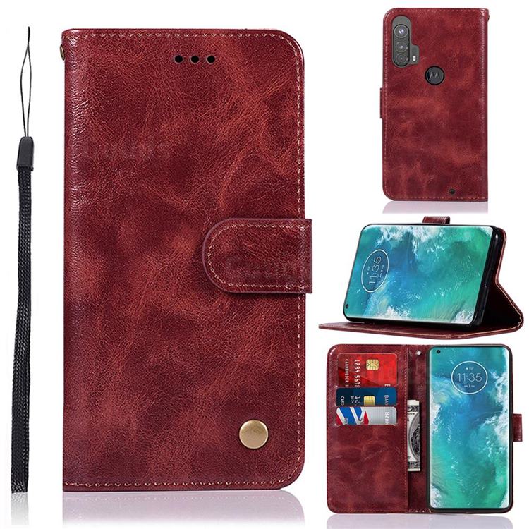 Luxury Retro Leather Wallet Case for Moto Motorola Edge Plus - Wine Red