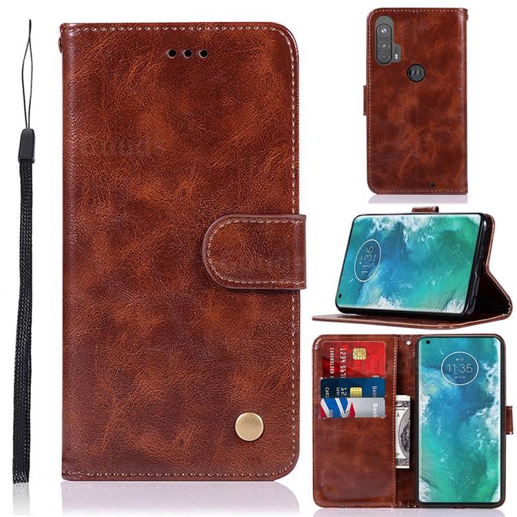 Luxury Retro Leather Wallet Case for Moto Motorola Edge Plus - Brown