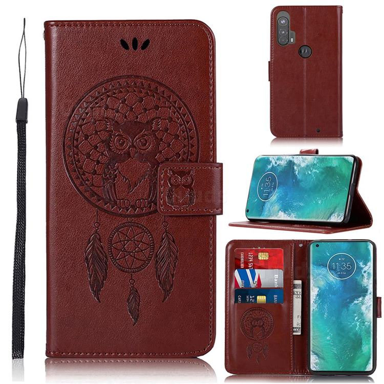 Intricate Embossing Owl Campanula Leather Wallet Case for Moto Motorola Edge Plus - Brown
