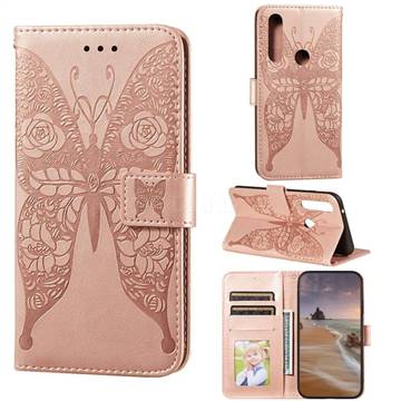 Intricate Embossing Rose Flower Butterfly Leather Wallet Case for Moto Motorola Edge Plus - Rose Gold