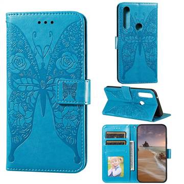Intricate Embossing Rose Flower Butterfly Leather Wallet Case for Moto Motorola Edge Plus - Blue