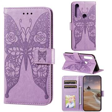Intricate Embossing Rose Flower Butterfly Leather Wallet Case for Moto Motorola Edge Plus - Purple