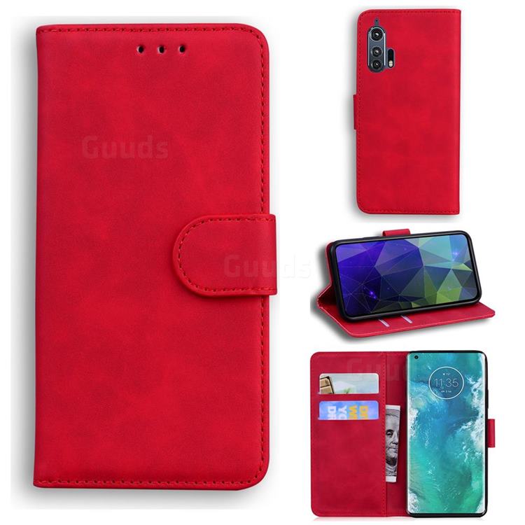 Retro Classic Skin Feel Leather Wallet Phone Case for Moto Motorola Edge Plus - Red