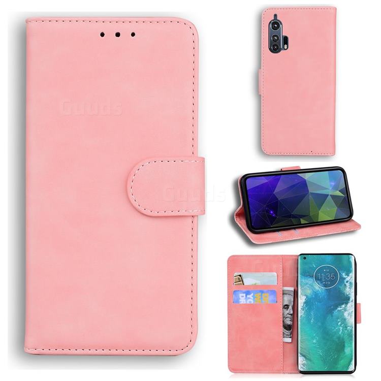 Retro Classic Skin Feel Leather Wallet Phone Case for Moto Motorola Edge Plus - Pink