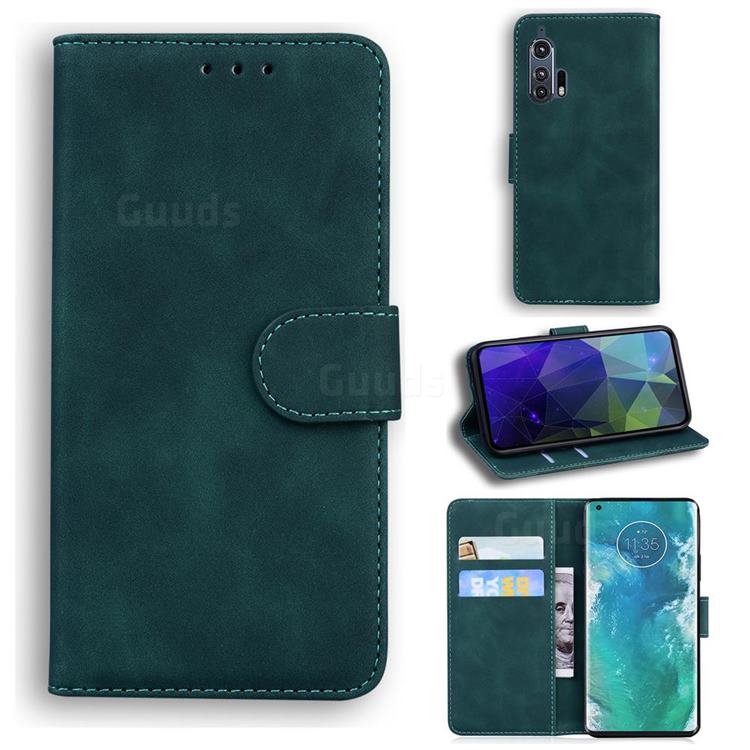 Retro Classic Skin Feel Leather Wallet Phone Case for Moto Motorola Edge Plus - Green