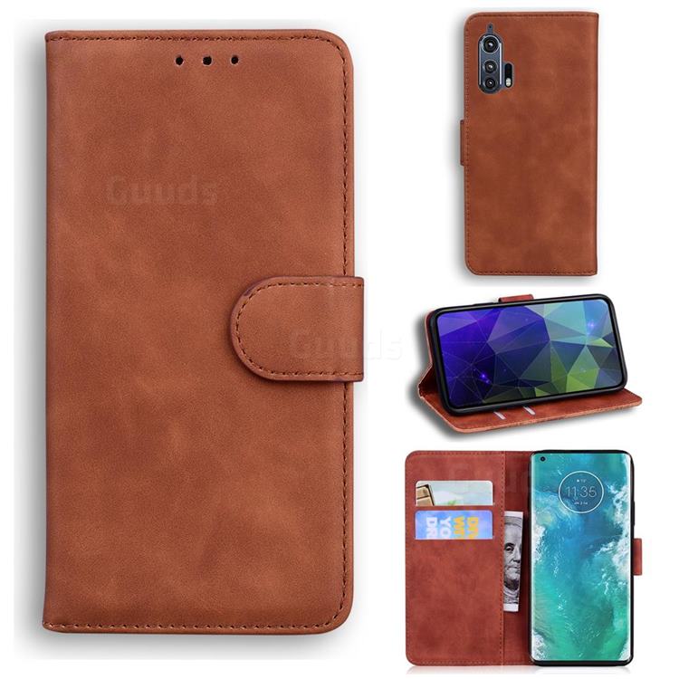 Retro Classic Skin Feel Leather Wallet Phone Case for Moto Motorola Edge Plus - Brown