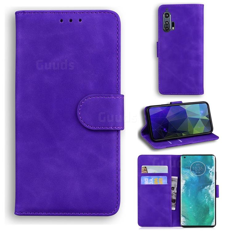 Retro Classic Skin Feel Leather Wallet Phone Case for Moto Motorola Edge Plus - Purple