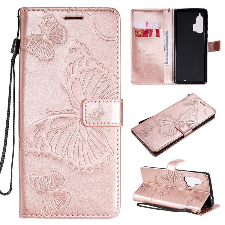 Embossing 3D Butterfly Leather Wallet Case for Moto Motorola Edge Plus - Rose Gold