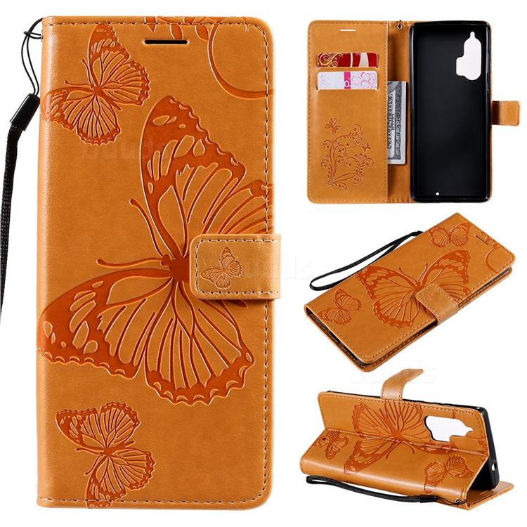 Embossing 3D Butterfly Leather Wallet Case for Moto Motorola Edge Plus - Yellow