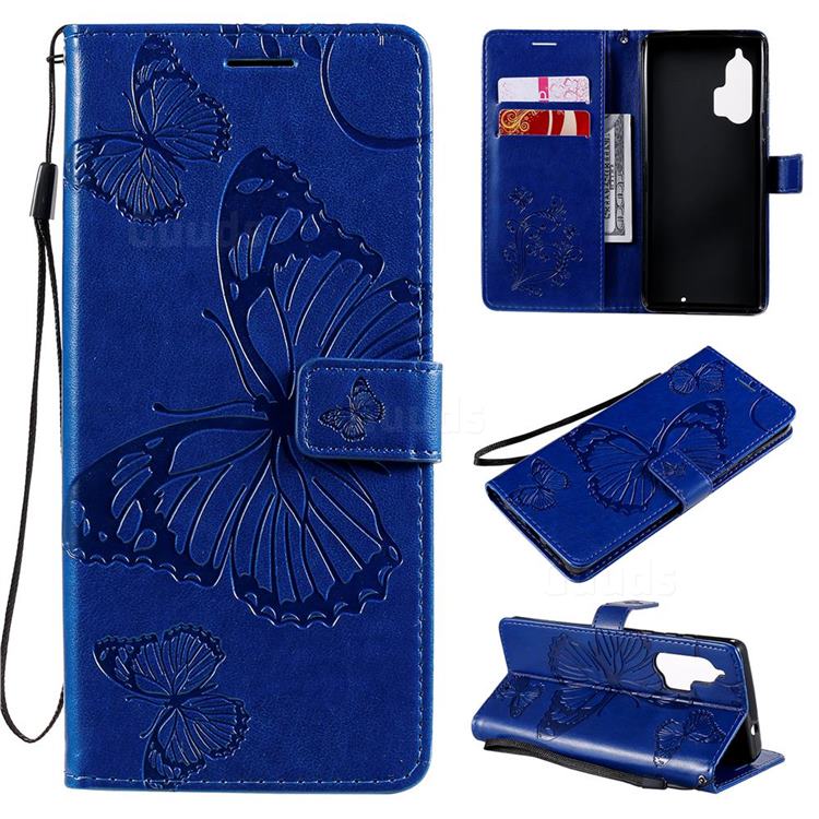 Embossing 3D Butterfly Leather Wallet Case for Moto Motorola Edge Plus - Blue