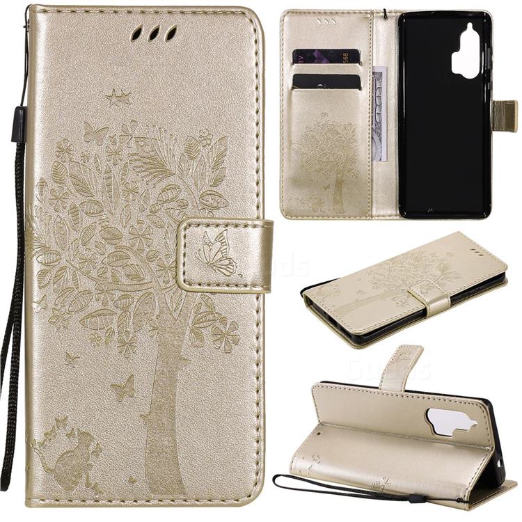 Embossing Butterfly Tree Leather Wallet Case for Moto Motorola Edge Plus - Champagne