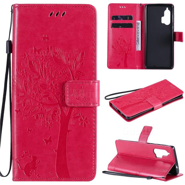 Embossing Butterfly Tree Leather Wallet Case for Moto Motorola Edge Plus - Rose