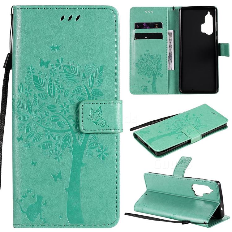 Embossing Butterfly Tree Leather Wallet Case for Moto Motorola Edge Plus - Cyan