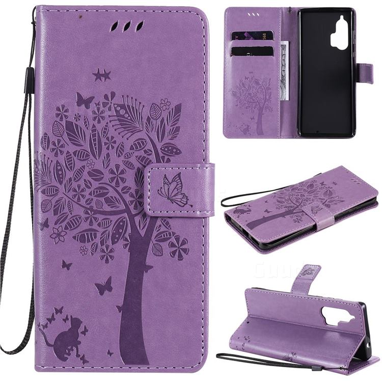Embossing Butterfly Tree Leather Wallet Case for Moto Motorola Edge Plus - Violet