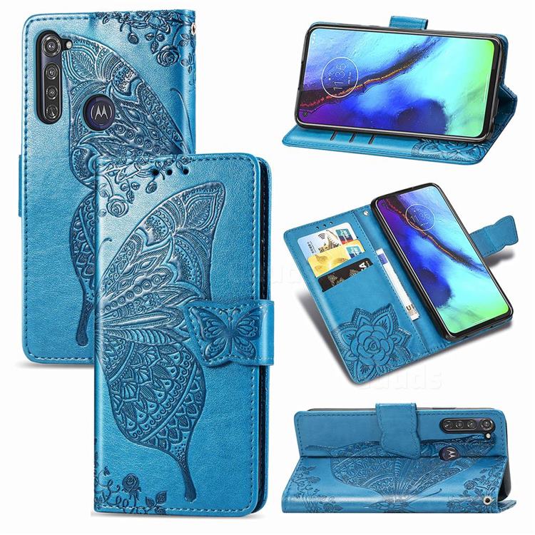 Embossing Mandala Flower Butterfly Leather Wallet Case for Motorola Moto G Pro - Blue