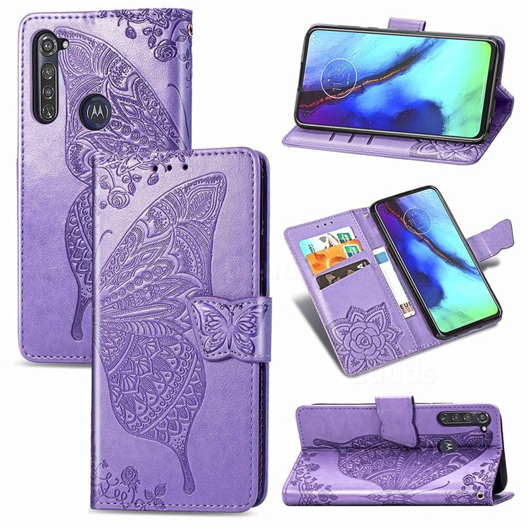 Embossing Mandala Flower Butterfly Leather Wallet Case for Motorola Moto G Pro - Light Purple