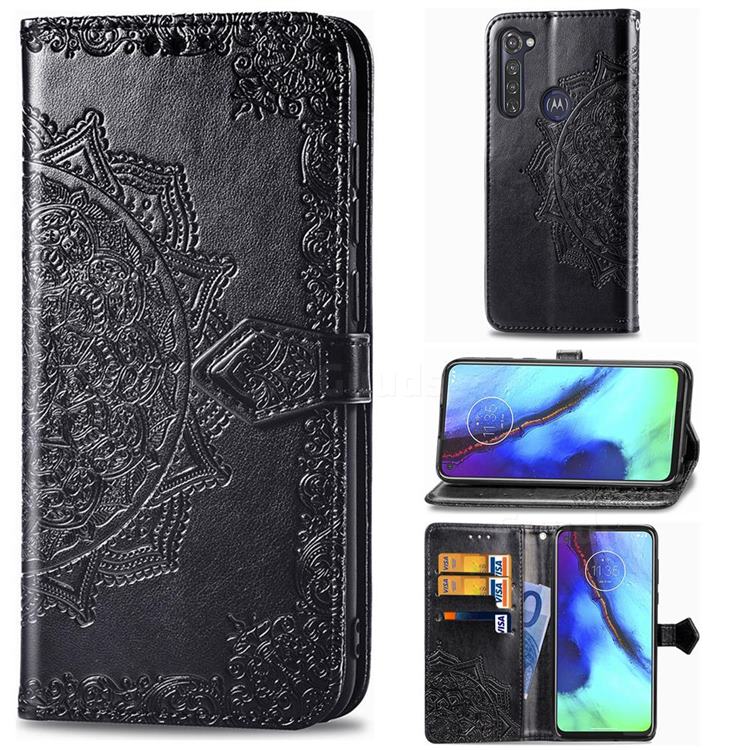 Embossing Imprint Mandala Flower Leather Wallet Case for Motorola Moto G Pro - Black