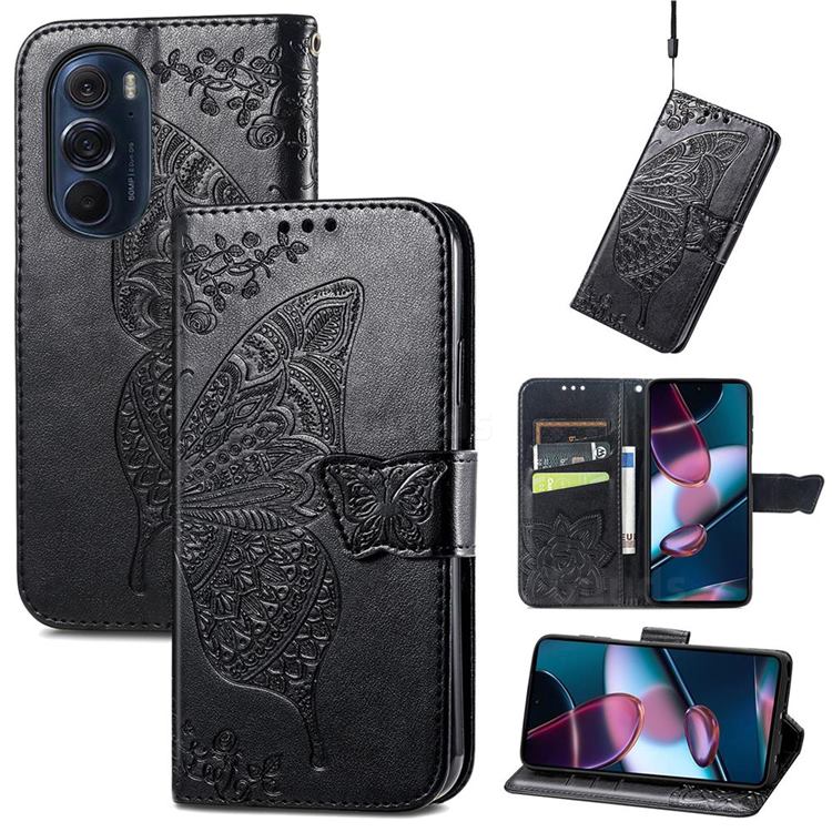 Embossing Mandala Flower Butterfly Leather Wallet Case for Motorola Edge X30 - Black