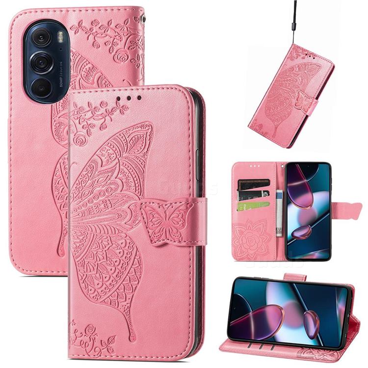 Embossing Mandala Flower Butterfly Leather Wallet Case for Motorola Edge X30 - Pink