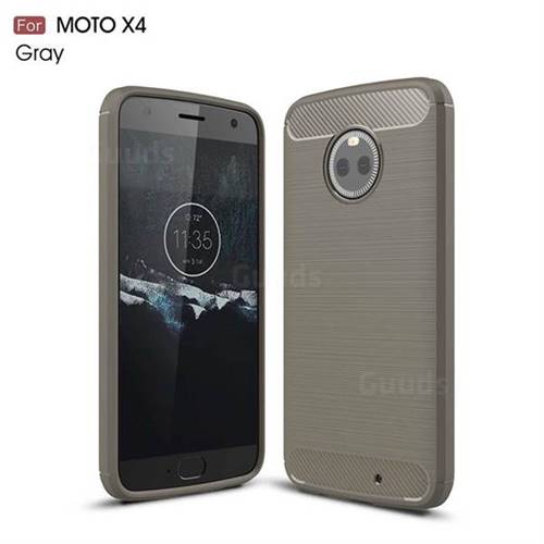 Luxury Carbon Fiber Brushed Wire Drawing Silicone TPU Back Cover for Motorola Moto X4 (4th gen.) (Gray)