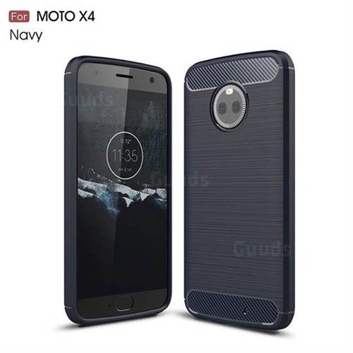 Luxury Carbon Fiber Brushed Wire Drawing Silicone TPU Back Cover for Motorola Moto X4 (4th gen.) (Navy)