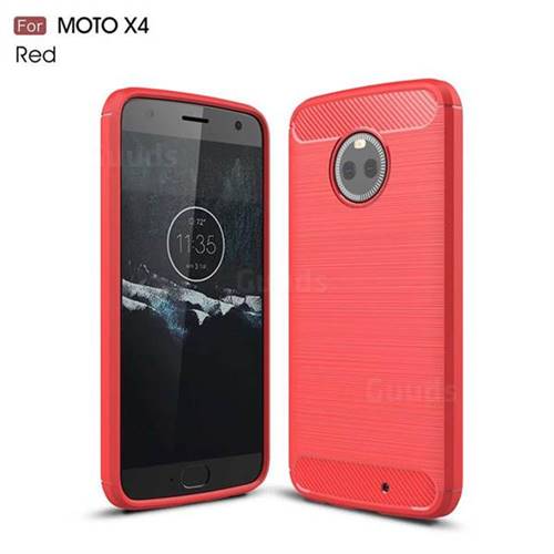 Luxury Carbon Fiber Brushed Wire Drawing Silicone TPU Back Cover for Motorola Moto X4 (4th gen.) (Red)