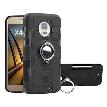 Ice Cube Shockproof PC + Silicon Invisible Ring Holder Phone Case for Motorola Moto X4 (4th gen.) - Black