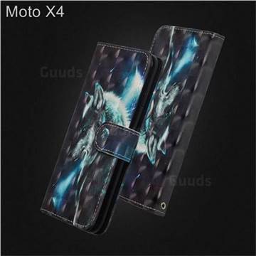 Snow Wolf 3D Painted Leather Wallet Case for Motorola Moto X4 (4th gen.)