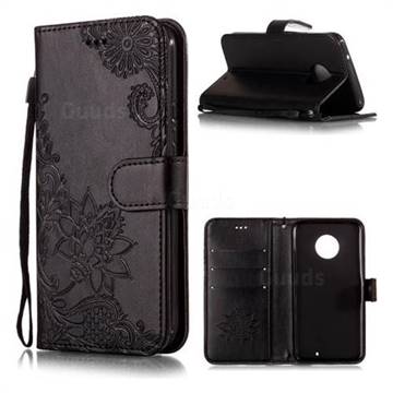 Intricate Embossing Lotus Mandala Flower Leather Wallet Case for Motorola Moto X4 (4th gen.) - Black