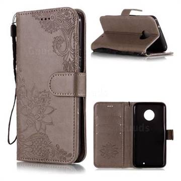 Intricate Embossing Lotus Mandala Flower Leather Wallet Case for Motorola Moto X4 (4th gen.) - Gray