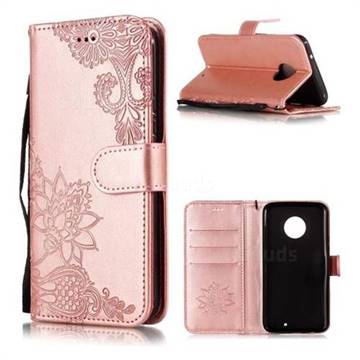 Intricate Embossing Lotus Mandala Flower Leather Wallet Case for Motorola Moto X4 (4th gen.) - Rose Gold