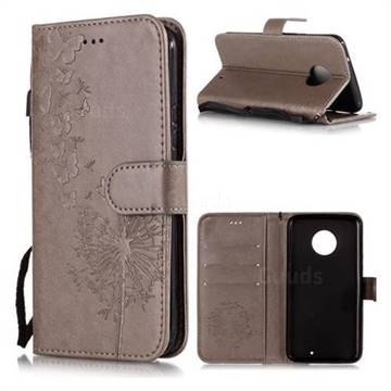 Intricate Embossing Dandelion Butterfly Leather Wallet Case for Motorola Moto X4 (4th gen.) - Gray