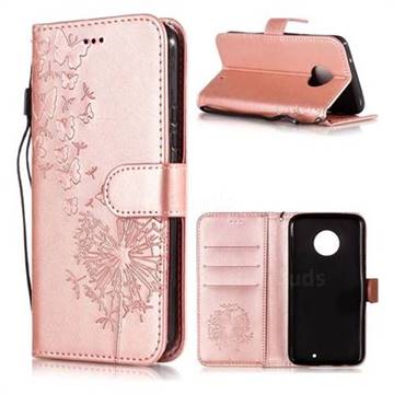 Intricate Embossing Dandelion Butterfly Leather Wallet Case for Motorola Moto X4 (4th gen.) - Rose Gold