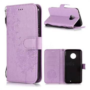 Intricate Embossing Dandelion Butterfly Leather Wallet Case for Motorola Moto X4 (4th gen.) - Purple