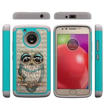 Sweet Gray Owl Studded Rhinestone Bling Diamond Shock Absorbing Hybrid Defender Rugged Phone Case Cover for Motorola Moto E4 (USA)