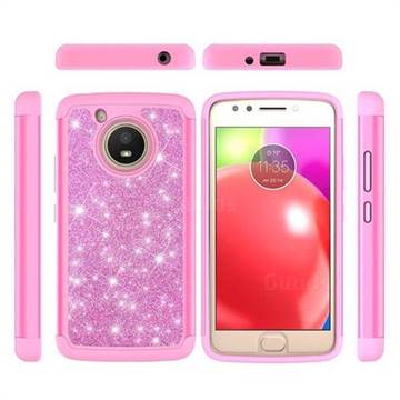 Glitter Rhinestone Bling Shock Absorbing Hybrid Defender Rugged Phone Case Cover for Motorola Moto E4 (USA) - Pink