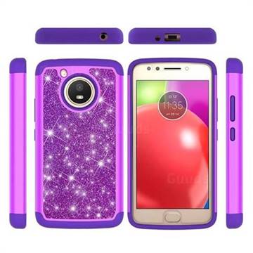 Glitter Rhinestone Bling Shock Absorbing Hybrid Defender Rugged Phone Case Cover for Motorola Moto E4 (USA) - Purple